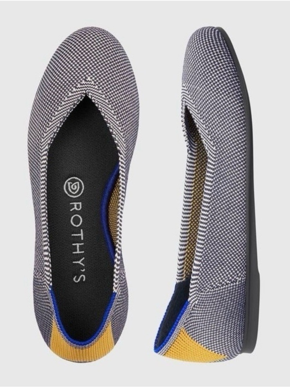 Rothys Daily Ballet Flats Shale Ribbon Striped Flats RETIRED Sz 10